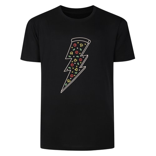 Bigdude Pizza Lightning Print Short Sleeve T-Shirt Black